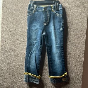 girls kids detailed gold blue jeans